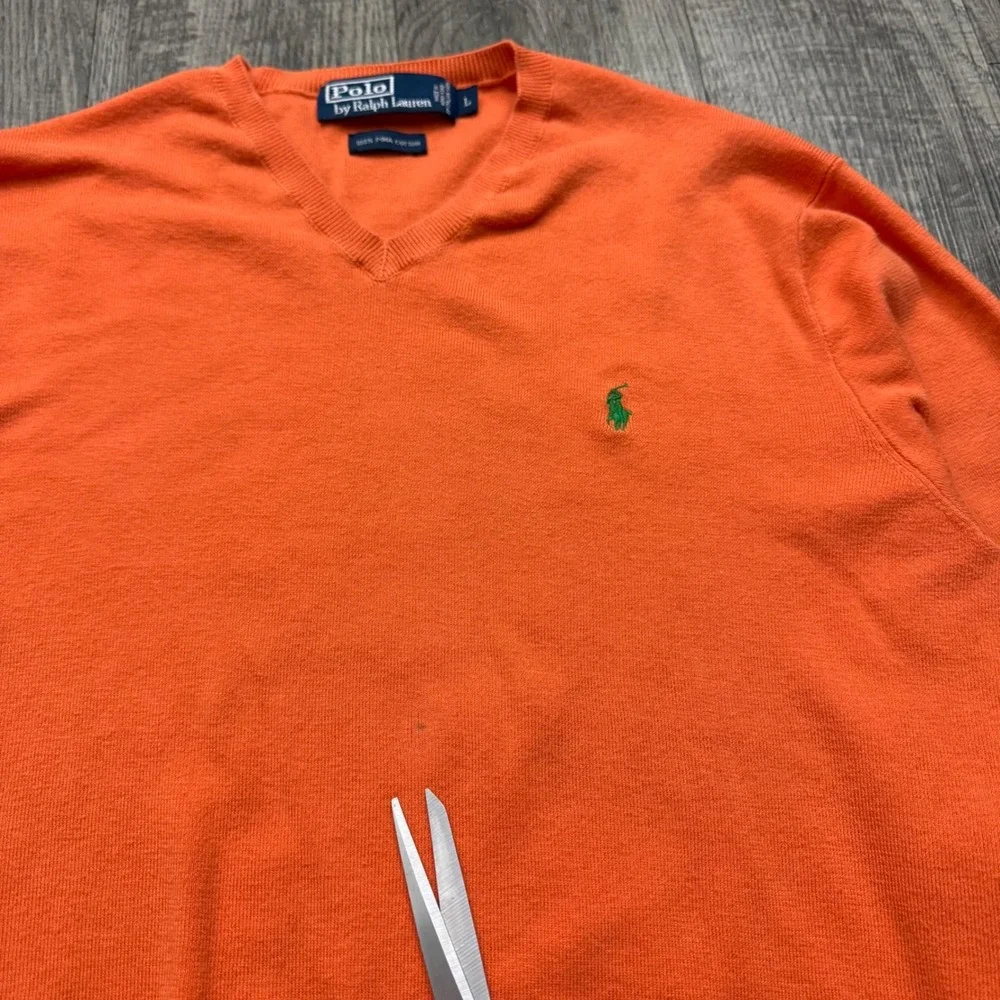 Vintage Polo Ralph Lauren V-Neck Sweater Orange Preppy Pima Cotton L